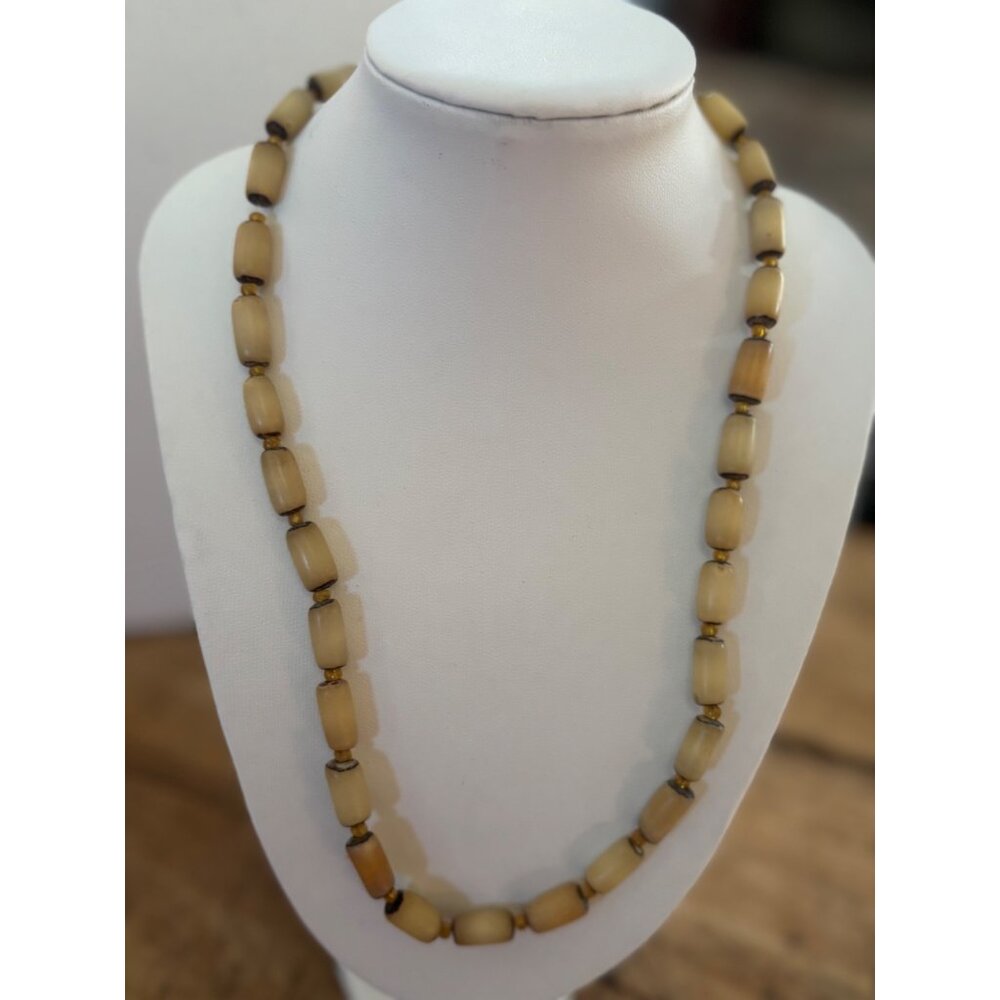 Vintage Beige & Brown Beaded Necklace With Barrel Clasp
